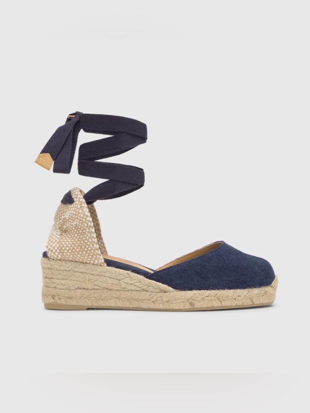 Navy Espadrille Wedge with Ankle Tie